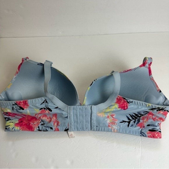 Lane Bryant Cacique Bra 40DD Wireless Plunge 118614 Floral Blue Flowers Curvy - Picture 2 of 6